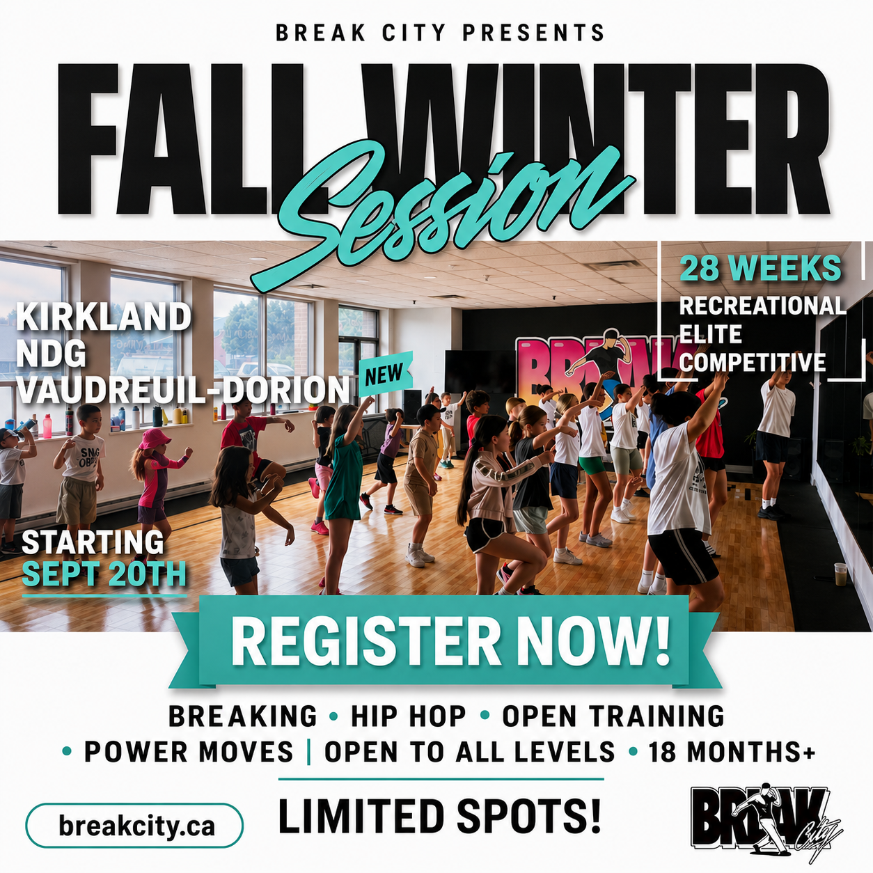 fall_winter_session_2026_EN Flyer of Break City promoting 2026-2027 session